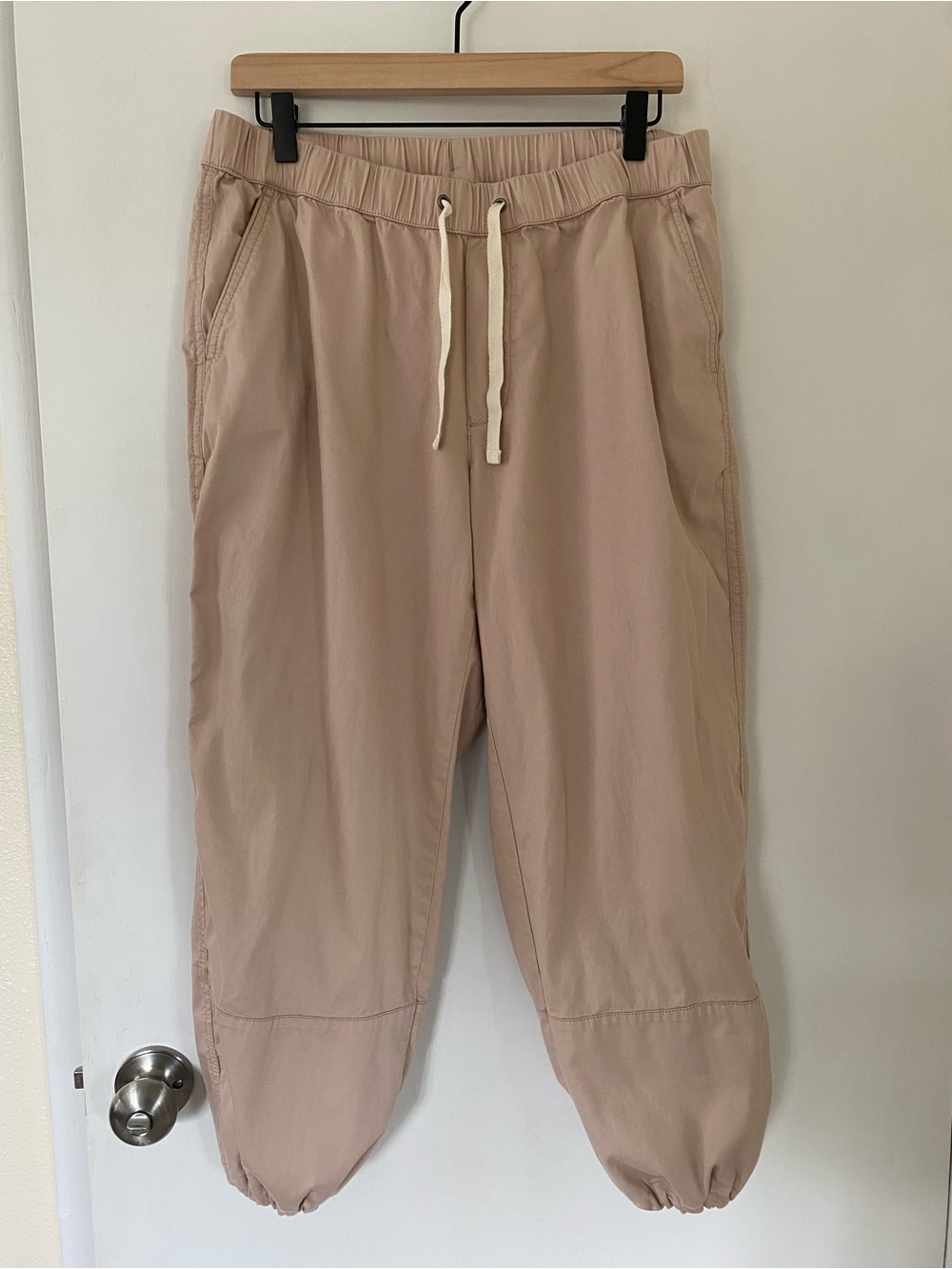 Pact Twill Cropped Joggers Women's Beige Drawstring Baggy Pants Size Large